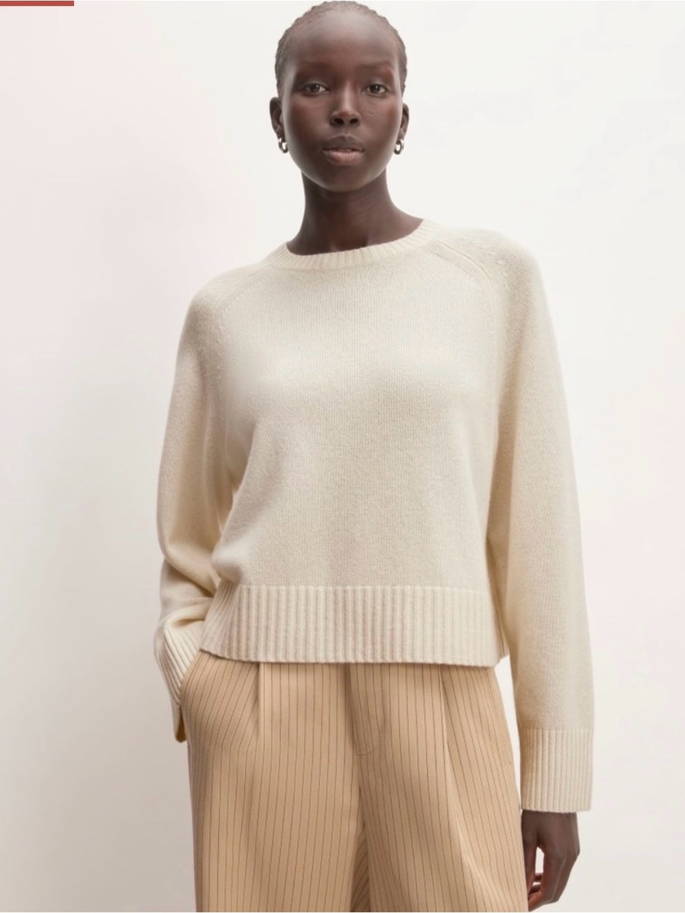 EUC Everlane The Boxy Crew in Neutral Cream Cashmere Crewneck Sweater